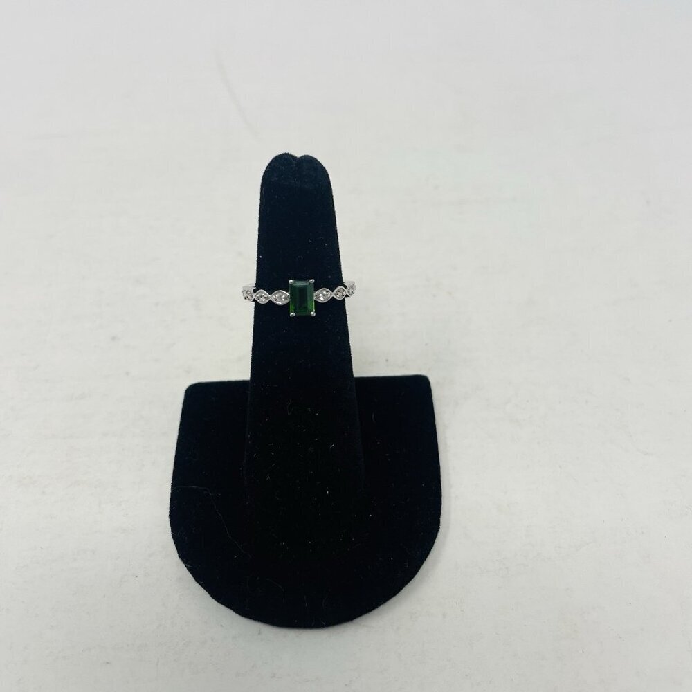 Russian Diopside Size 5 Cambodian Zircon Platinum Over Sterling Silver Ring 5007
